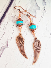 Handcrafted Turquoise Copper Angel Wing Earrings: Southwest Boho Jewelry, Unique Summer Gift for Sisters