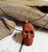 Handcrafted Skull Lava Stone Pendant Necklace for Halloween and Day of the Dead