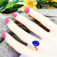 Anillo de zafiro azul ~ Anillo ajustable de plata esterlina y cristal en forma de pera