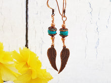 Handcrafted Turquoise Copper Angel Wing Earrings: Southwest Boho Jewelry, Unique Summer Gift for Sisters