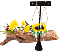 Native Beaded Sunflower Fringe Earrings: Handcrafted Indigenous Statement Jewelry Mental Health Support