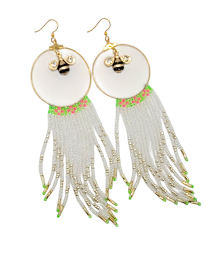 Buzzing Beauty: Beaded Hoop Earrings with Fringe