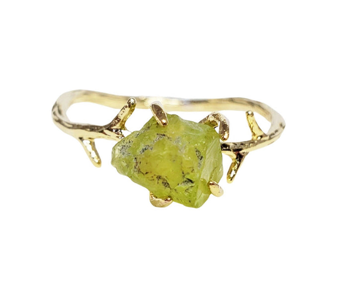 Engagement Rings! Peridot Birthstone Jewelry ~ Simple Raw Crystal Peridot Ring ~ Unique, Dainty Promise Ring ~ Raw Peridot Twig Ring