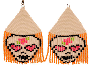 Sugar Skull Earrings ~ Fun Pastel Goth Halloween Earrings ~ Dia De Los Muertos, Day of the Dead Spooky Seed Bead Earrings ~ Creepy Cute