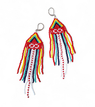 Metis Sash Canadian Indigenous Seed Beaded Fringe Earrings - Hook, Stud & Clip-on Available