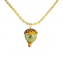 Embrace Nature: Gold & Green Jade Acorn Necklace