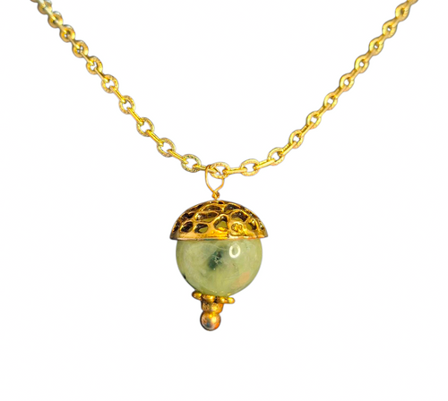 Embrace Nature: Gold & Green Jade Acorn Necklace