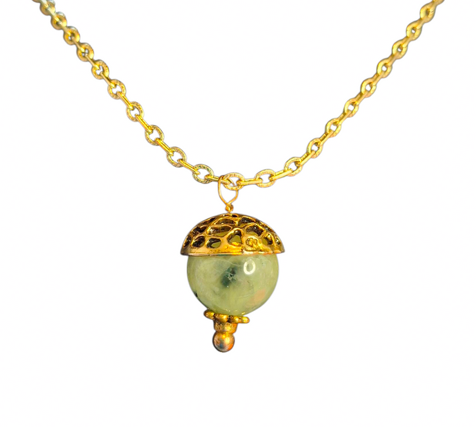 Embrace Nature: Gold & Green Jade Acorn Necklace