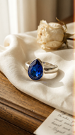 Sapphire Crystal Adjustable Sterling Silver Promise Ring - September Birthstone Ring