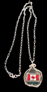 Canadian Flag Commemorative Coin Sterling Silver Pendant Necklace - Wire Wrapped Patriotic Jewelry