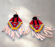Handcrafted Indigenous Seed Bead Earrings: Fancy Shawl Dancer with Dentalium Fringe - Dangle, Stud, Clip-on