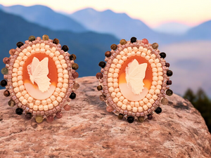 Cameo Stud Earrings, Hand Made Indigenous Beaded Earrings