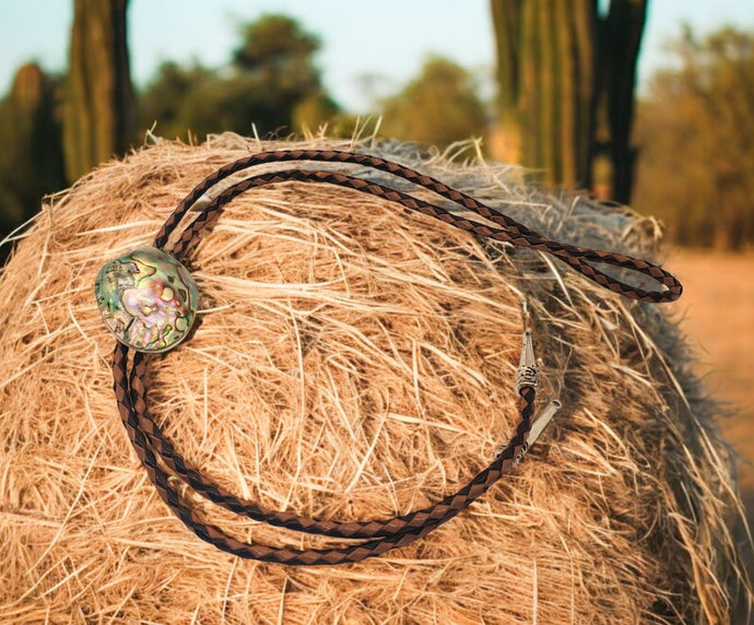 Handcrafted Abalone Shell Bolo Tie: Unique Western Cowboy Lariat Necklace for Men, Rodeo Statement Jewelry