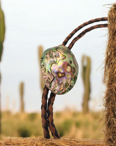 Handcrafted Abalone Shell Bolo Tie: Unique Western Cowboy Lariat Necklace for Men, Rodeo Statement Jewelry