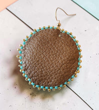 Butterfly Cabochon Beaded Leather Earrings — Turquoise & Gold