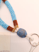 Sea Turtle Totem Beaded Lanyard: Native American Inspired ID Holder in Blue, Copper & Gold