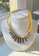 Gemstone Glow: Yellow Jade & Hematite Statement Necklace