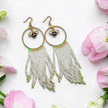 Buzzing Beauty: Beaded Hoop Earrings with Fringe
