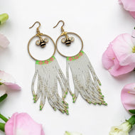 Buzzing Beauty: Beaded Hoop Earrings with Fringe