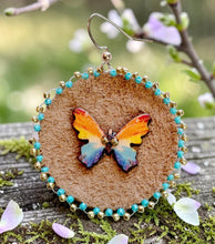 Butterfly Cabochon Beaded Leather Earrings — Turquoise & Gold