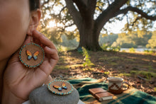 Butterfly Cabochon Beaded Leather Earrings — Turquoise & Gold