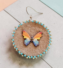 Butterfly Cabochon Beaded Leather Earrings — Turquoise & Gold