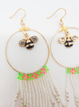 Bee Earrings ~ Beaded Hoop Earrings ~ Long Boho Fringe Earrings