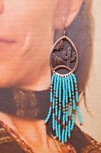 Southwest Earrings with Copper Teardrops & Turquoise Beaded Fringes ~ Cactus Desert Scene