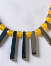 Gemstone Glow: Yellow Jade & Hematite Statement Necklace