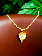 Embrace Nature: Gold & Green Jade Acorn Necklace