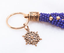 Key Fob Wristlet ~ Unique Holiday Gift ~ Handmade Royal Blue & Silver Key Holder with Snowflake Charm