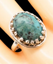 Turquoise Ring ~ December Birthstone Promise Ring ~ Simple Boho Crown Ring ~ Classic Western Jewelry ~ 925 Silver Oval Ring Size 6