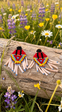 Handcrafted Indigenous Seed Bead Earrings: Fancy Shawl Dancer with Dentalium Fringe - Dangle, Stud, Clip-on