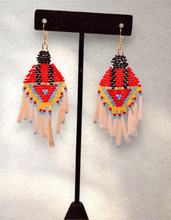 Handcrafted Indigenous Seed Bead Earrings: Fancy Shawl Dancer with Dentalium Fringe - Dangle, Stud, Clip-on