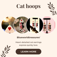 Seed Bead Cat Earrings ~ Quirky Beaded Gold Hoop Earrings ~ Black Cat Love