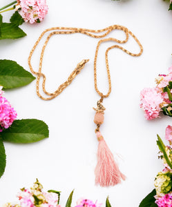 Butterfly 14k Gold Filled Necklace ~ Trendy Minimalist Summer Jewelry ~ Long Boho Tassel Necklace ~ Rose Quartz Valentines Day Gift