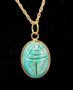 Scarab Egyptian Jewelry ~ Entomology Dainty Necklace ~ Gold & Gemstone Necklace ~ Turquoise Birthstone Jewelry ~ Unique Amulet