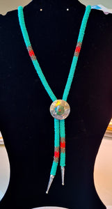 Handcrafted Turquoise Beaded Bolo Tie Necklace - Unisex Western Lariat Cowboy Accessory