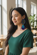 Long Dangle Beaded Earrings: Vibrant Peacock Feather Design