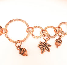 Copper Bracelet ~ 7th Anniversary Gift ~ Autumn Bracelet ~ Textured Copper Acorn Bracelet ~ Handmade Bracelet with Falling Leaves ~ 7.5 Inch