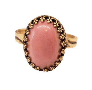 Rhodonite Ring ~ Adjustable Pink Stone Crown Ring ~ Oval Antique Bronze Anxiety Ring, Empath Protection, Energy Harmonizer, Vitality Jewelry