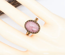 Rhodonite Ring ~ Adjustable Pink Stone Crown Ring ~ Oval Antique Bronze Anxiety Ring, Empath Protection, Energy Harmonizer, Vitality Jewelry