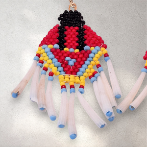 Handcrafted Indigenous Seed Bead Earrings: Fancy Shawl Dancer with Dentalium Fringe - Dangle, Stud, Clip-on