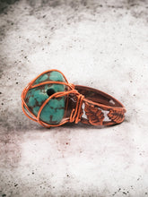 Large Turquoise Ring ~ Handmade Ajustable Ring ~ Copper Wire Wrapped Jewelry ~ Chunky Turquoise Stone ~ Birthstone Ring
