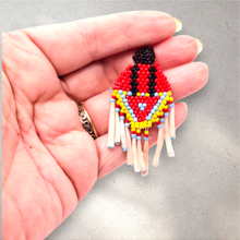 Handcrafted Indigenous Seed Bead Earrings: Fancy Shawl Dancer with Dentalium Fringe - Dangle, Stud, Clip-on