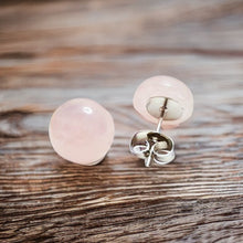 Pendientes de botón de cuarzo rosa ~ Joyas de piedras preciosas delicadas y minimalistas