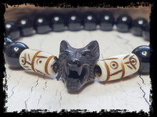 Bracelet de protection/guérison du loup hurlant en onyx noir ~ animal totem natif pour l'énergie positive