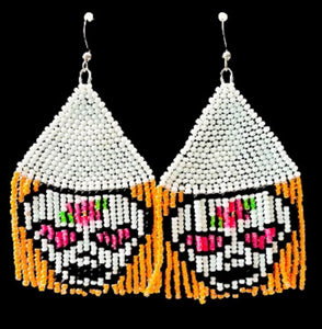 Sugar Skull Earrings ~ Fun Pastel Goth Halloween Earrings ~ Dia De Los Muertos, Day of the Dead Spooky Seed Bead Earrings ~ Creepy Cute
