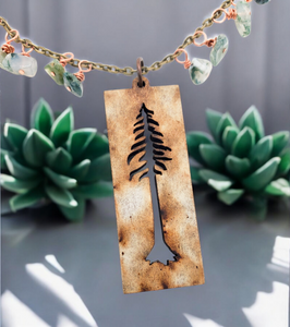 Handcrafted Moss Agate Tree Necklace: Laser-Cut Walnut Pendant with Raw Stones on 18" Chain