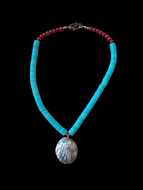Handcrafted Turquoise, Coral & Abalone Pendant Necklace - Indigenous Design